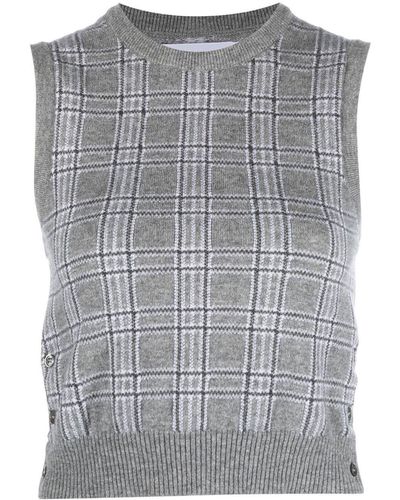 Thom Browne Pow Cropped Crew Neck Shell Top - Grey