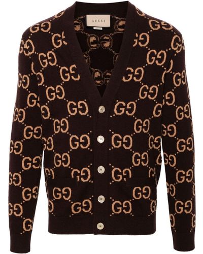 Gucci Cardigan Aus GG Wolljacquard - Braun