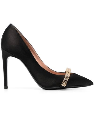 Moschino 100mm Logo-lettering Leather Court Shoes - Black