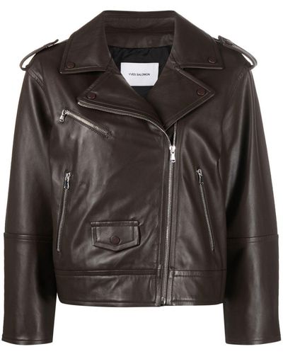 Yves Salomon Leather Zip-up Flight Jacket - Black