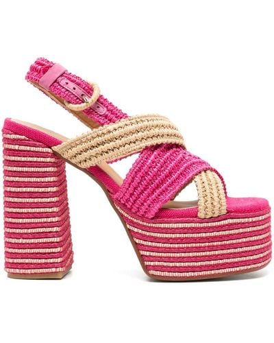 Castañer Fulvia Plateau-Sandalen aus Raffiabast 80mm - Pink