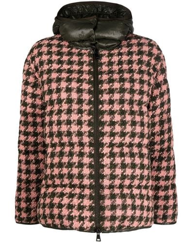 Moncler Houndstooth Hooded Puffer Jacket - Green