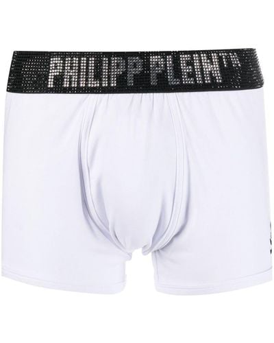 Philipp Plein Stones Rhinestone-logo Boxers - White