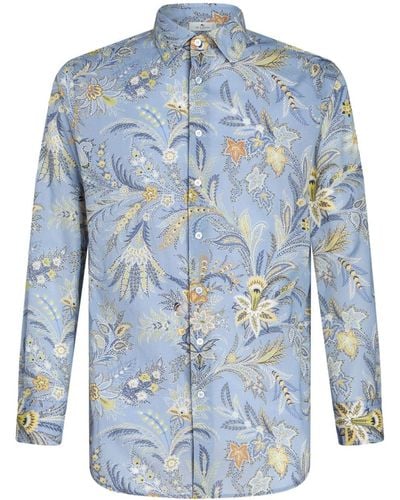 Etro Katoenen Overhemd Met Paisley-print - Blauw