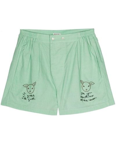 Bode See You At The Barn Slogan-embroidered Shorts - Green
