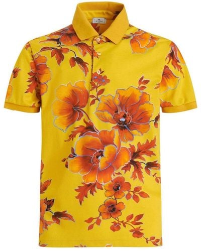 Etro Floral-print Polo Shirt - Yellow