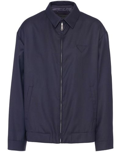 Prada Triangle-logo wool-silk jacket - Blau