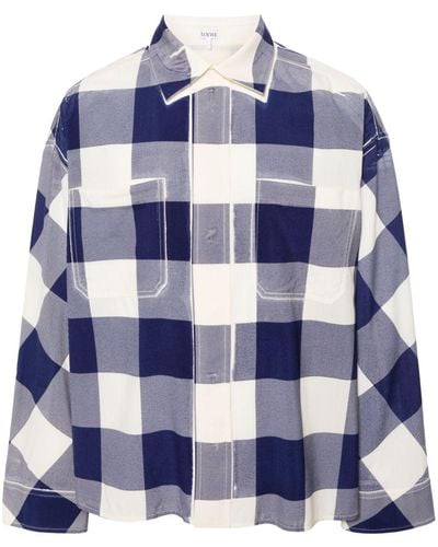 Loewe Check-pattern Wool Shirt - Blue