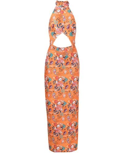 Amir Slama Graphic-print Halterneck Maxi Dress - Orange