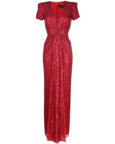 Jenny Packham Verziertes Kleid mit V-Ausschnitt - Rot