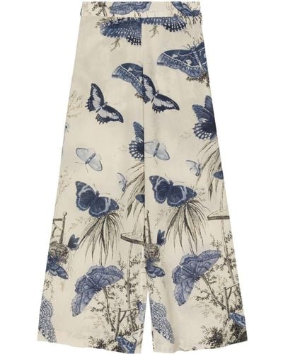 Biyan Botanical-print High-waist Trousers - Blue