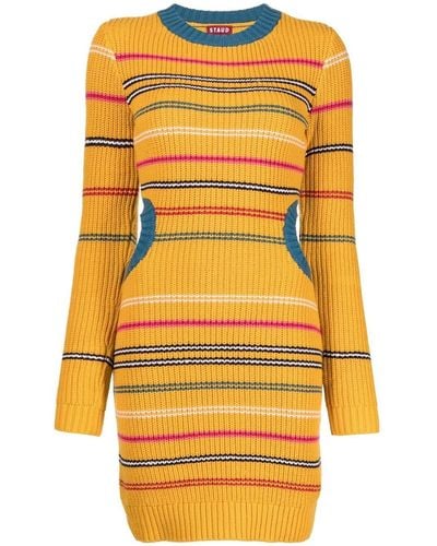 STAUD Knitted Striped Mini Dress - Yellow