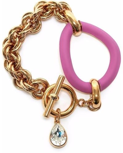 JW Anderson Bracelet en chaîne épaisse à pendentif en cristal - Métallisé