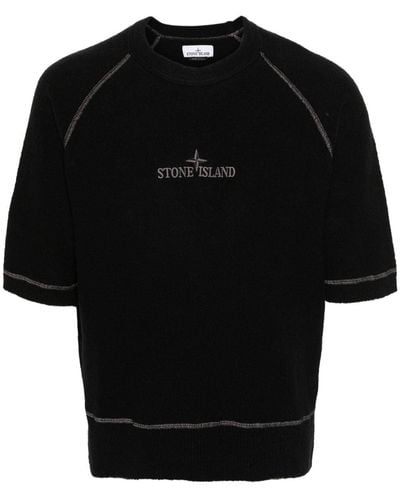 Stone Island Logo-embroidered Short-sleeve Jumper - Black