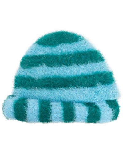 Sunnei Brushed-effect Striped Beanie - Green