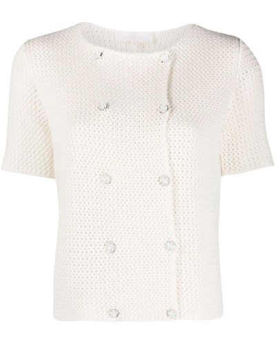 AMI AMALIA Crochet-knit Short-sleeve Cardigan - White