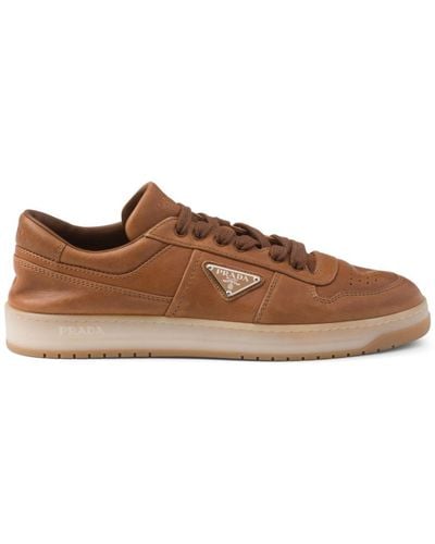 Prada Downtown Nappa-leather Sneakers - Brown