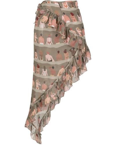 Amir Slama Graphic-print Asymmetric Silk Skirt - Natural
