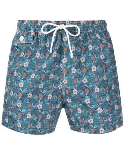 Kiton Floral-print Swim Shorts - Blue