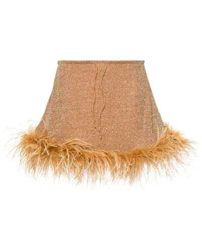 Oséree Feather-trim Mini Skirt - Natural