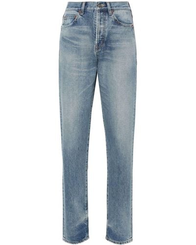 Saint Laurent High-Waist-Jeans im Distressed-Look - Blau