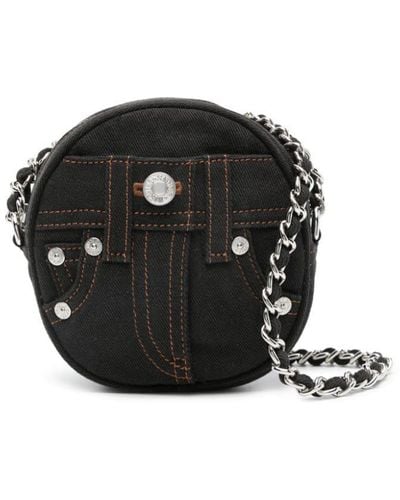 Moschino Jeans Decorative Stitching Denim Shoulder Bag - Black