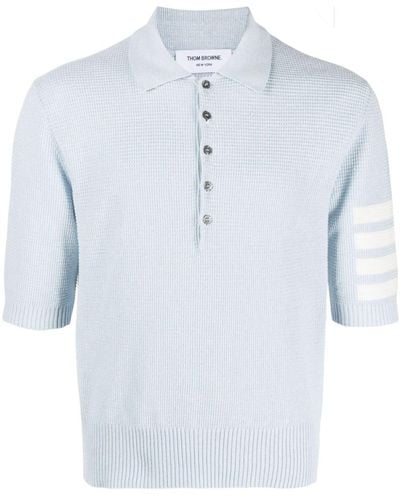 Thom Browne 4-bar Waffle-knit Polo Shirt - Blue