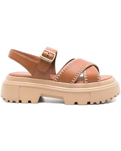 Hogan Leather Platform Sandals - Brown