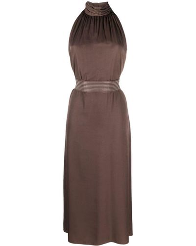 Peserico Tied-waist High-neck Dress - Brown