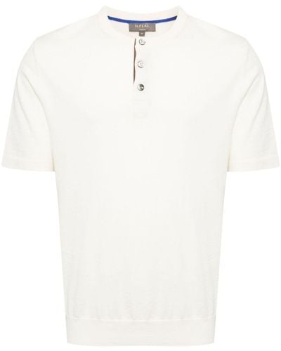 N.Peal Cashmere Fine-knit Henley Top - White