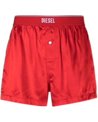 DIESEL Logo-waistband Silk Boxers - Red