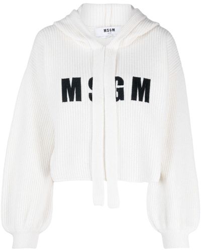 MSGM Logo embroidered Knitted Hoodie in White Lyst UK