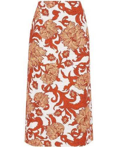 La DoubleJ Floral-print High-waisted Pencil Skirt - Red