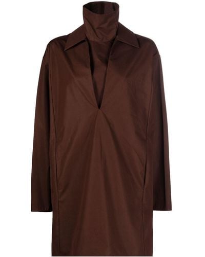 Jil Sander V-neck Cotton Shirtdress - Brown