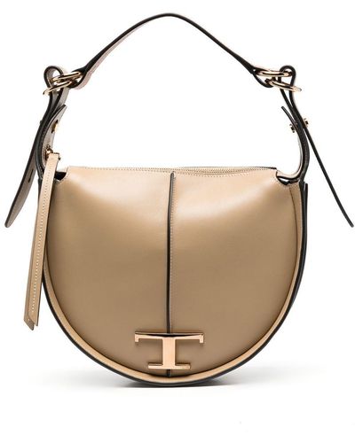 Tod's Neutral T Timeless Leather Hobo Bag - Natural