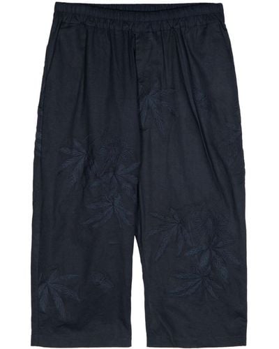 By Walid Floral-embroidered Cropped Pants - Blue