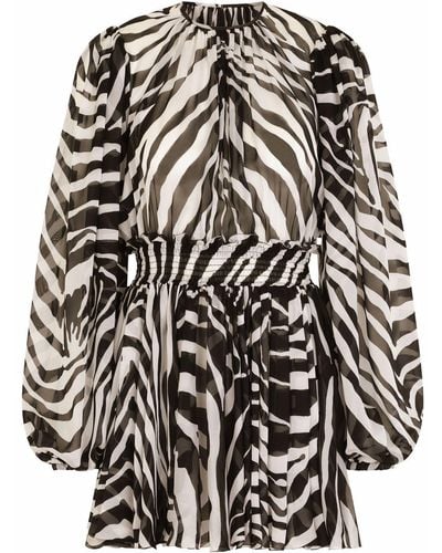 Dolce & Gabbana Short Zebra-print Chiffon Dress - Black