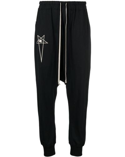 Rick Owens X Champion Logo-embroidered Drop-crotch Track Trousers - Black