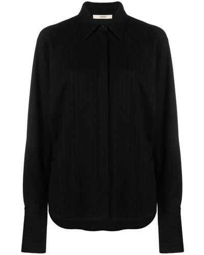 ODEEH Long-sleeve Pinstriped Shirt - Black