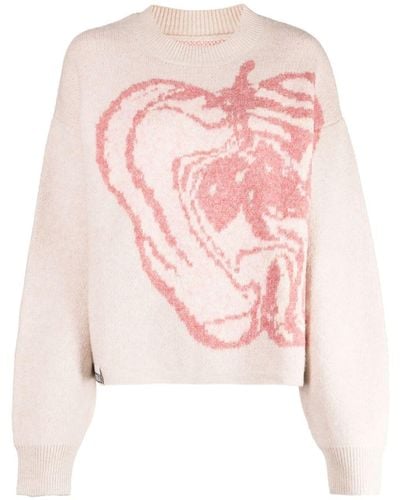 Izzue Intarsia-knit Crew-neck Sweater - Pink
