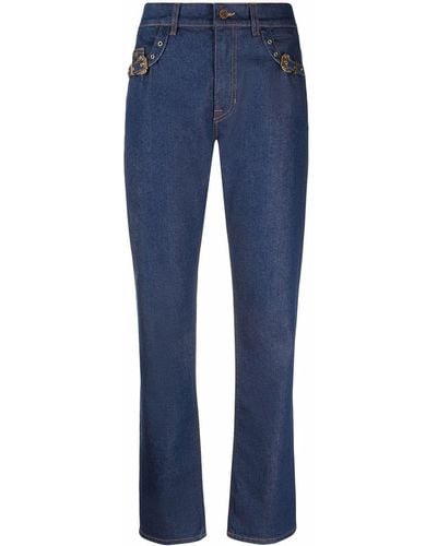 Versace Jeans Couture Vaqueros rectos con hebilla y apliques - Azul