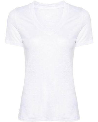 120% Lino Camiseta con cuello en V - Blanco