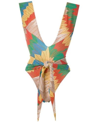 Amir Slama Front Tie Printed Swimsuit - Multicolor