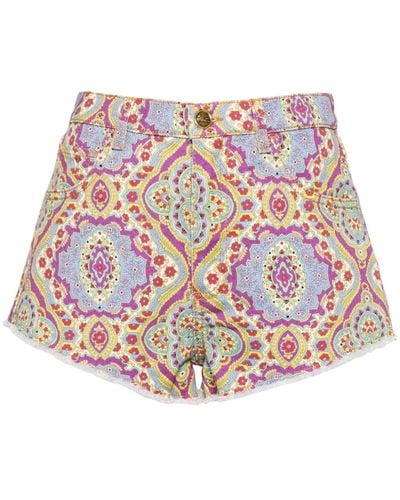 Etro Floral-Print Denim Shorts - Multicolour