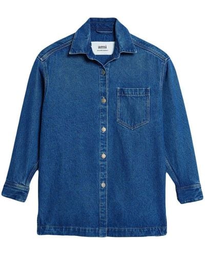 Ami Paris Spread-collar Denim Overshirt - Blue