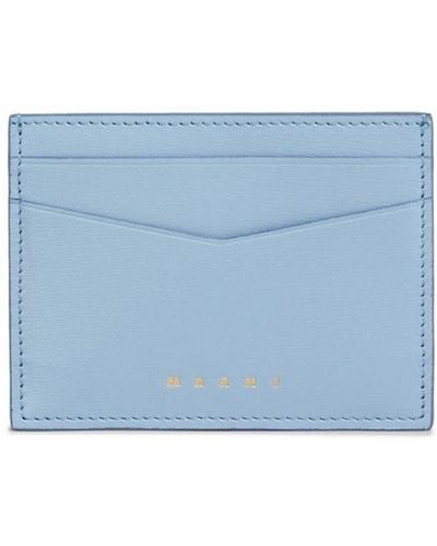 Marni Porte-cartes en cuir à logo imprimé - Bleu