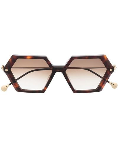 Yohji Yamamoto Gafas de sol con montura hexagonal - Marrón