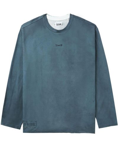 Izzue Graphic-print Long-sleeve Cotton T-shirt - Blue