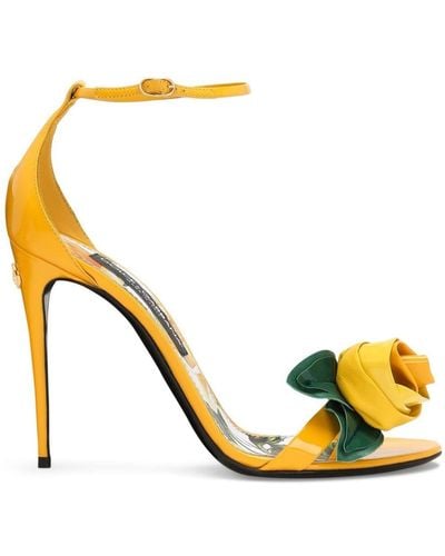 Dolce & Gabbana Floral-Appliqué Leather Sandals - Metallic