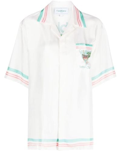 Casablancabrand Camicia In Seta Con Logo - Bianco